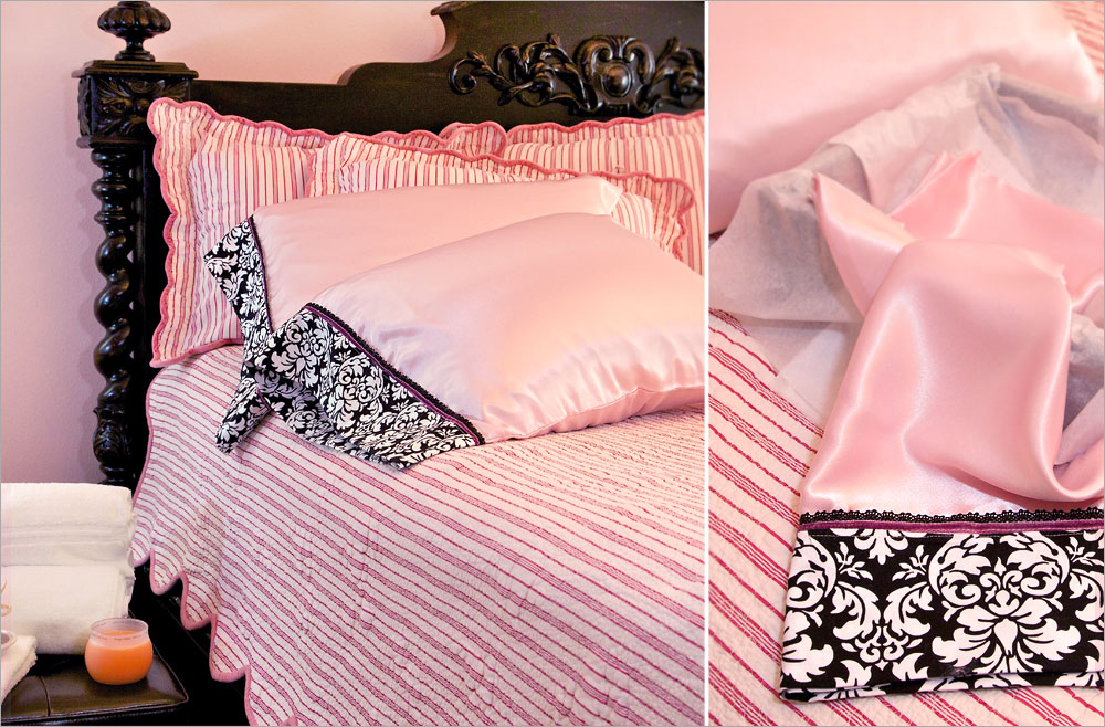 Satin Pillowcases Trimmed in Velvet + Lace